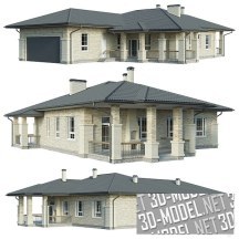 3d-модель Кирпичный дом с гаражом и террасой