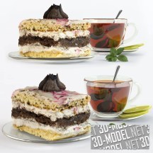 3d-модель Кусок торта и чай