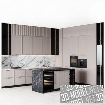 3d-модель Современная угловая кухня с черным и белым мрамором