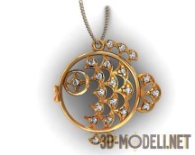 3d-модель Золотая подвеска–рыбка с бриллиантами