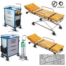 3d-модель Больничное оборудование (носилки, баллон, тележка)