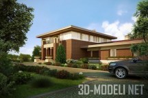 3d-модель Современный загородный коттедж с ландшафтом