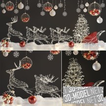 3d-модель Рождественский декор Raindeer Team с LED гирляндами